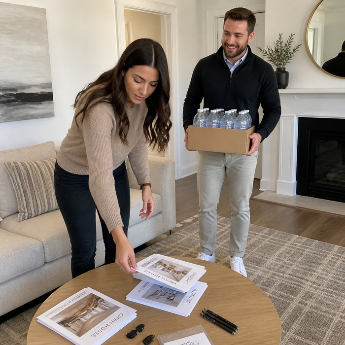 Two agents setting up an open house